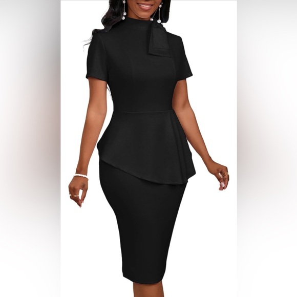 Fashion Peplum Bodycon Short Sleeve Bow Club Ruffle Pencil Formal Cocktail Dress - Picture 2 of 7